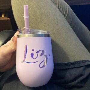 “Liz” embossed Pastel Purple Insulated Tumbler with Straw